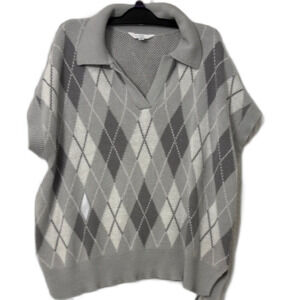 Time and Tru Gray Argyle V-Neck Sweater Size XL